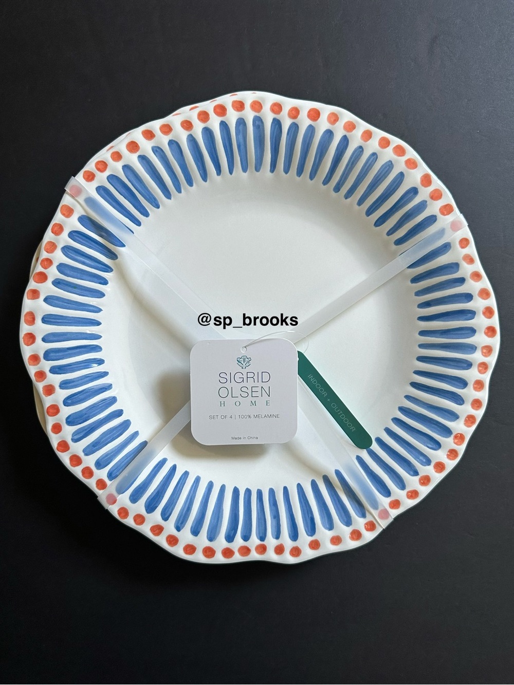 🎁4PC SIGRID OLSEN Melamine Plates -Dinner  Plates- Coastal Blue, Orange & Cream